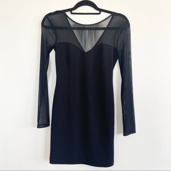 BCBG Generation Dress Bodycon Sheer Mini Black Size 2 - Picture 3 of 8